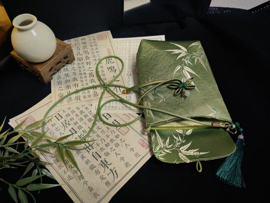 Handmade Chinese Embroidered Silk Crossbody Pouch – Lightweight and Fits a range of smartphone size - Elegance